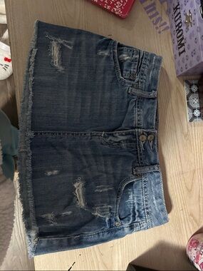 Abercrombie & Fitch Blue Denim Mini Skirt with Frayed Hem